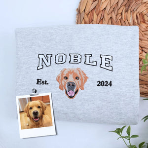 Youth shirt with custom embroidered pet portrait based on a dog or cat photo