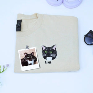 Youth shirt with custom embroidered pet portrait based on a dog or cat photo