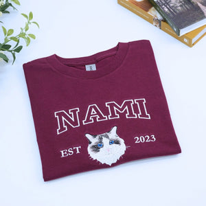 Youth shirt with custom embroidered pet portrait based on a dog or cat photo