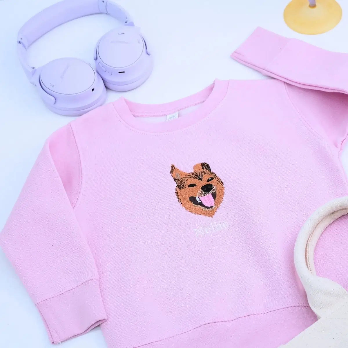 Embroidered toddler sweatshirt with custom pet portrait from photo, personalized hoodie gift for kids who love animals