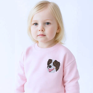 Embroidered toddler sweatshirt with custom pet portrait from photo, personalized hoodie gift for kids who love animals