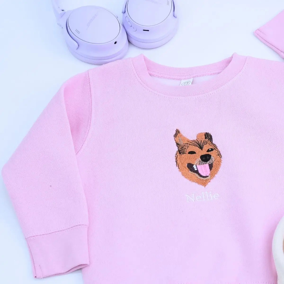 Embroidered toddler sweatshirt with custom pet portrait from photo, personalized hoodie gift for kids who love animals