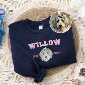 Custom Pet Portrait Youth T-Shirt, Embroidered Dog Cat Photo & Name Crewneck for Kids