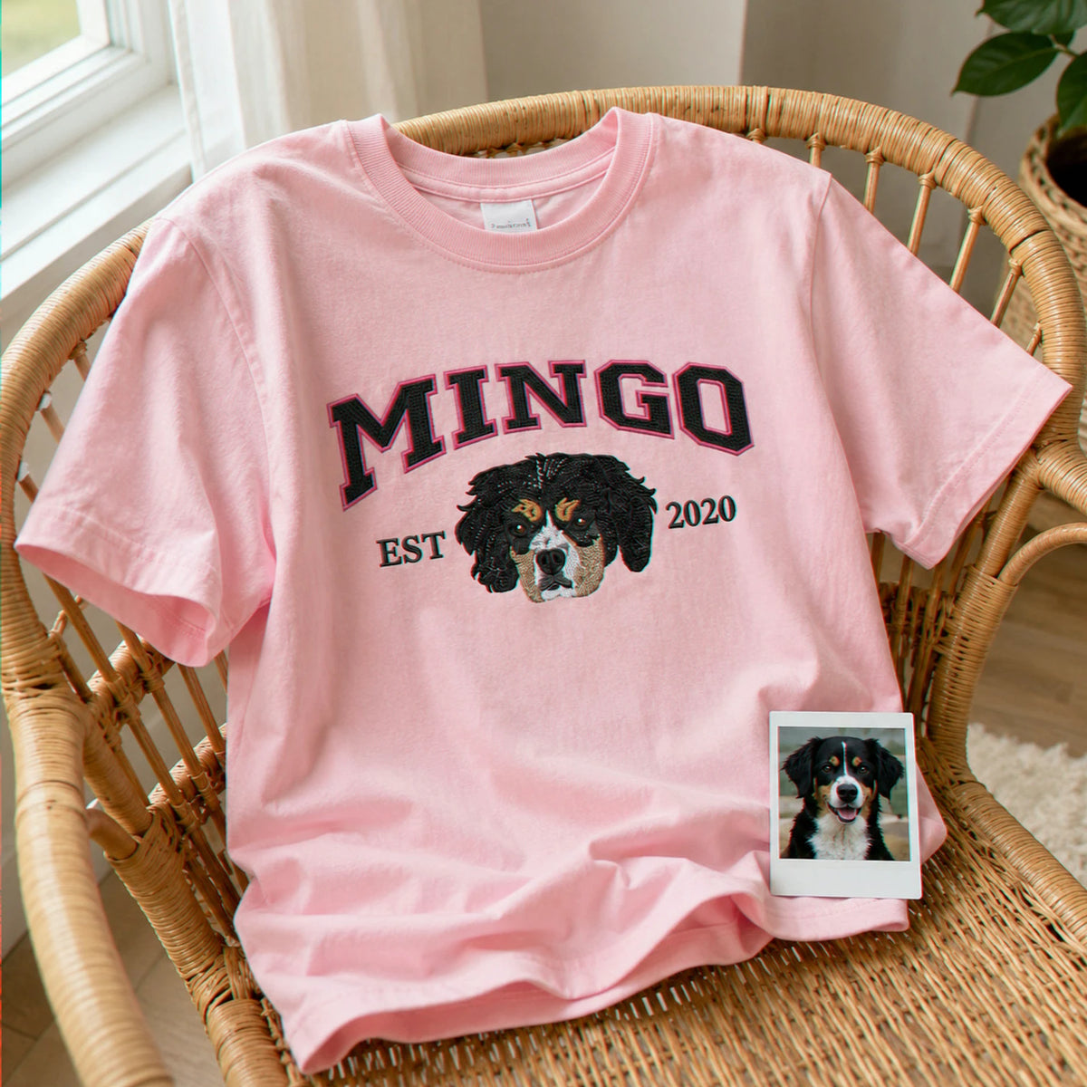 Custom Pet Portrait Youth T-Shirt, Embroidered Dog Cat Photo & Name Crewneck for Kids