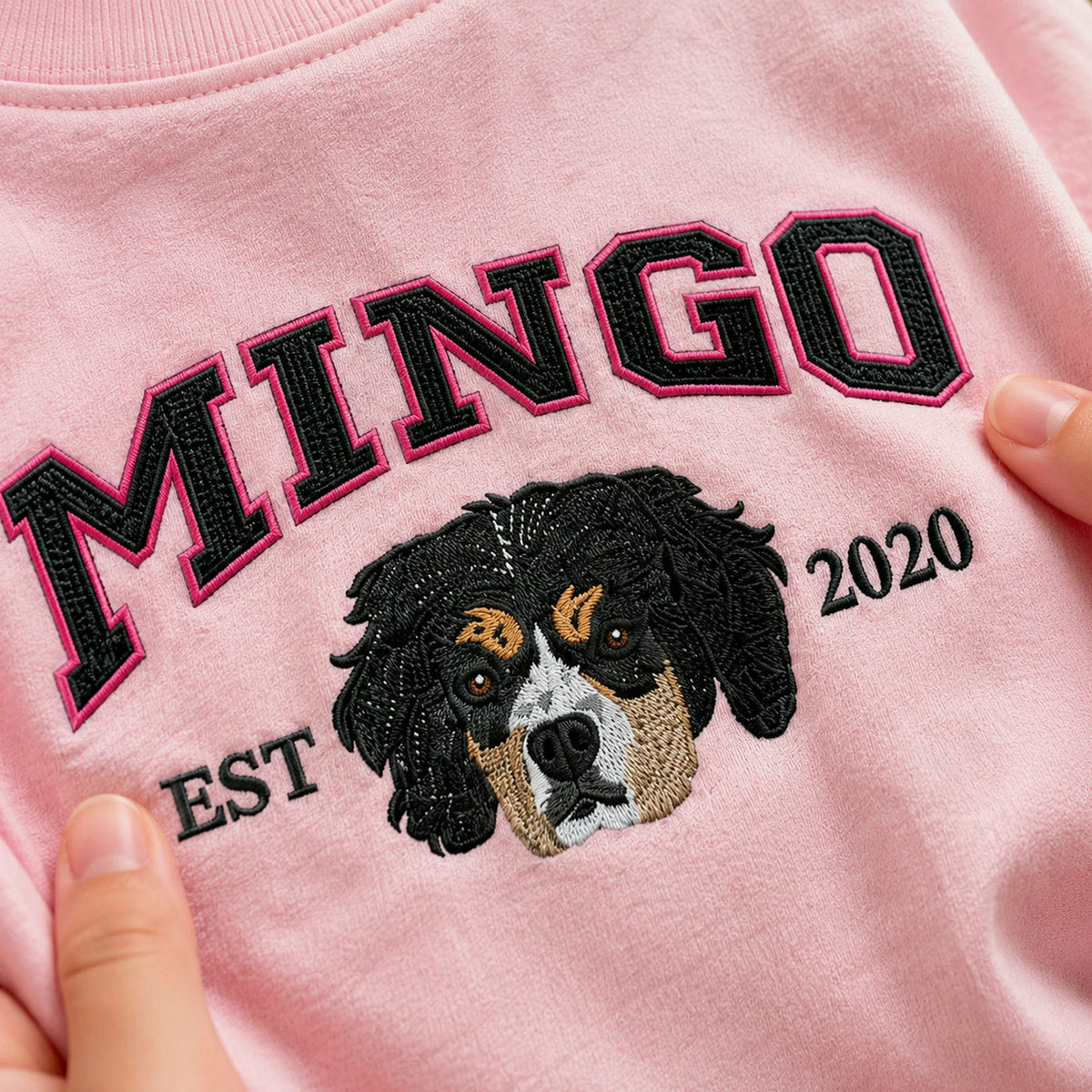 Custom Pet Portrait Youth T-Shirt, Embroidered Dog Cat Photo & Name Crewneck for Kids