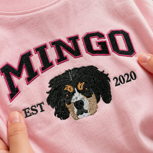 Custom Pet Portrait Youth T-Shirt, Embroidered Dog Cat Photo & Name Crewneck for Kids