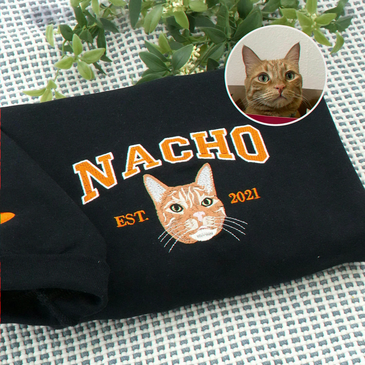 Custom Pet Portrait Youth T-Shirt, Embroidered Dog Cat Photo & Name Crewneck for Kids