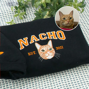 Custom Pet Portrait Youth T-Shirt, Embroidered Dog Cat Photo & Name Crewneck for Kids