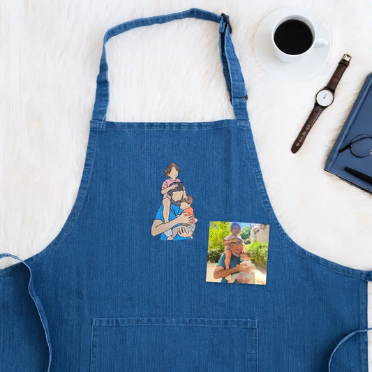 Embroidered photo apron for dad featuring custom portrait, perfect Father’s Day gift