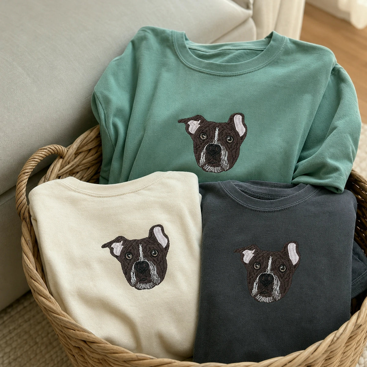 Custom Pitbull Portrait T-shirt for Dog Lover - Embroidered Pet Photo Full Color Pullover & Name - Dog Parent Gift