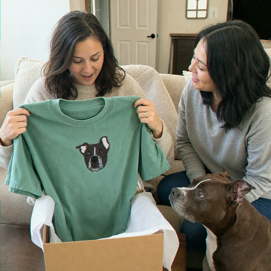 Custom Pitbull Portrait T-shirt for Dog Lover - Embroidered Pet Photo Full Color Pullover & Name - Dog Parent Gift
