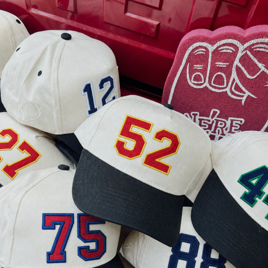 Custom Player Varsity Sports Number Snapback Hats - Embroidered Your Text, Name, Logo on Front, Side & Back
