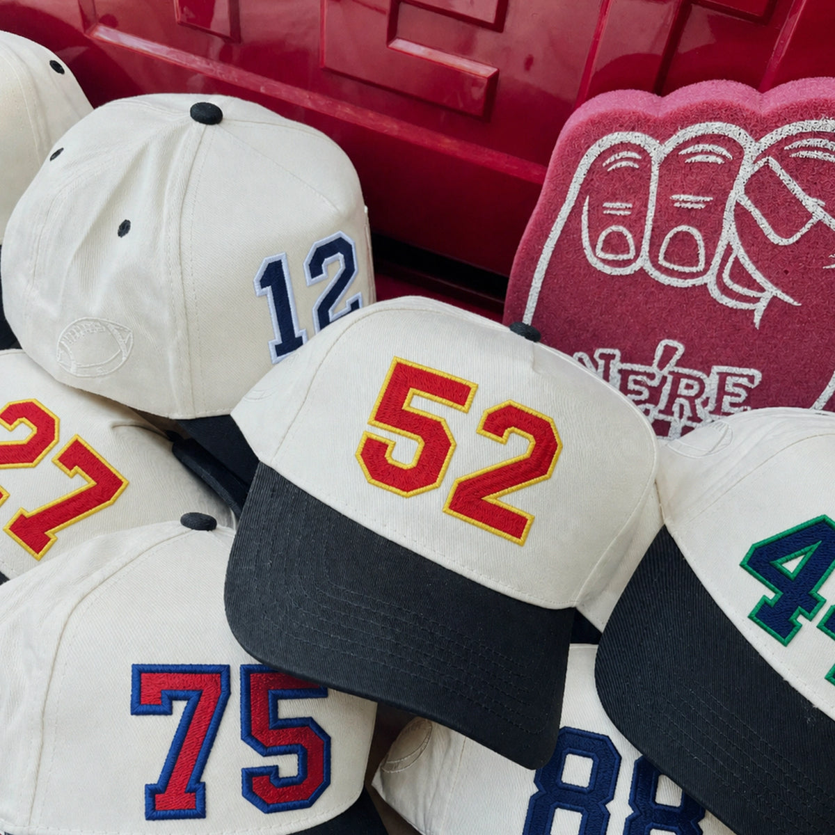 Custom Player Varsity Sports Number Snapback Hats - Embroidered Your Text, Name, Logo on Front, Side & Back