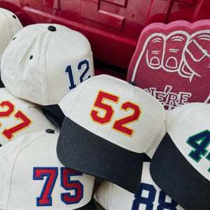 Custom Player Varsity Sports Number Snapback Hats - Embroidered Your Text, Name, Logo on Front, Side & Back