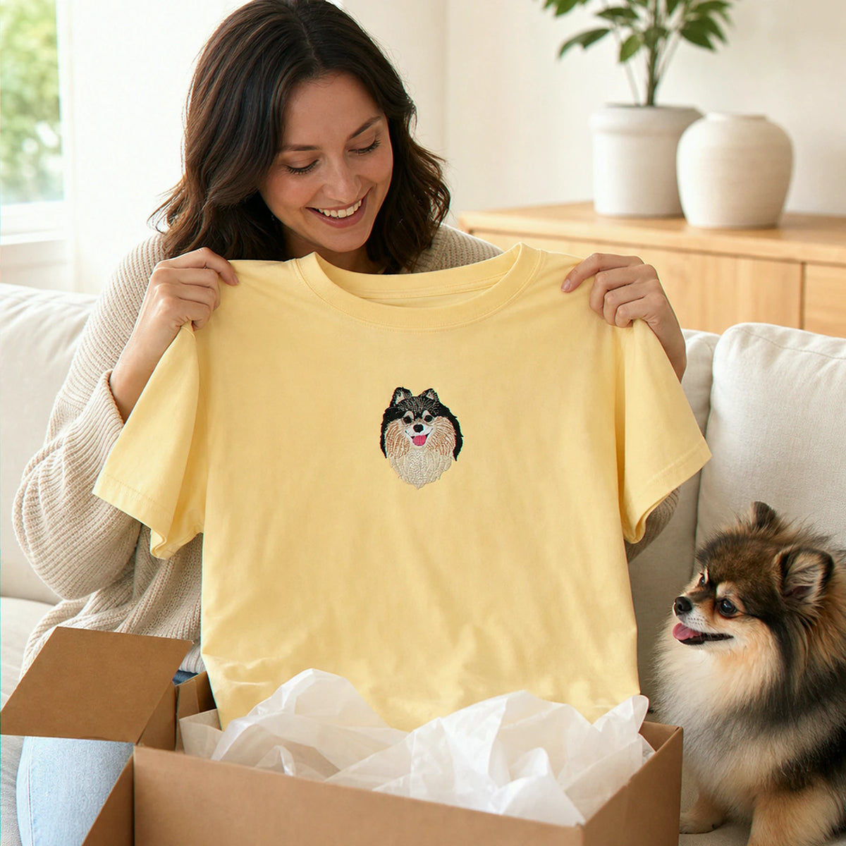 Custom Pomeranian Portrait T-shirt for Dog Lover - Embroidered Pet Photo Full Color Pullover & Name - Dog Parent Gift