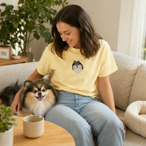 Custom Pomeranian Portrait T-shirt for Dog Lover - Embroidered Pet Photo Full Color Pullover & Name - Dog Parent Gift