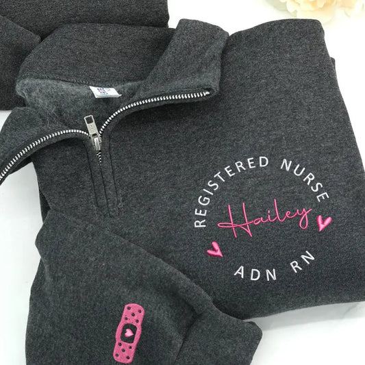 Personalized RN Name & Credentials Quarter Zip, Custom Embroidered Nurse Pullover, ADN RN BSN NP Nurse Week Gifts