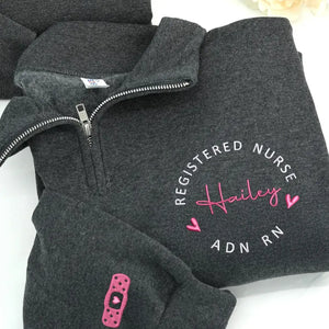 Personalized RN Name & Credentials Quarter Zip, Custom Embroidered Nurse Pullover, ADN RN BSN NP Nurse Week Gifts