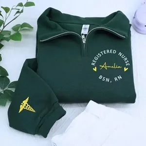 Personalized RN Name & Credentials Quarter Zip, Custom Embroidered Nurse Pullover, ADN RN BSN NP Nurse Week Gifts