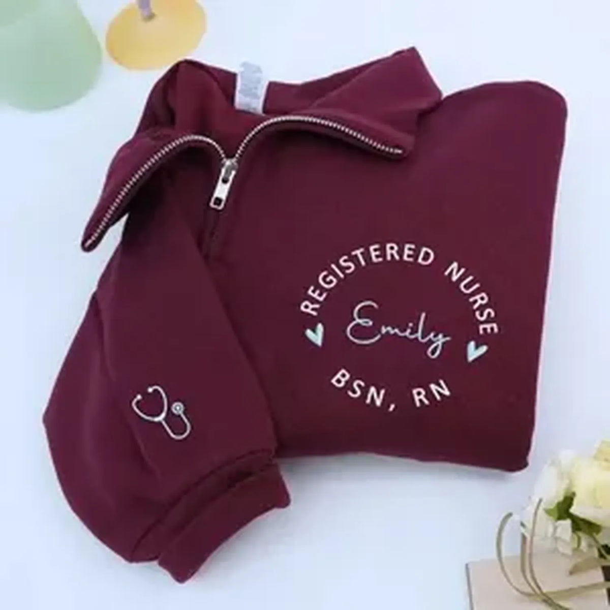 Personalized RN Name & Credentials Quarter Zip, Custom Embroidered Nurse Pullover, ADN RN BSN NP Nurse Week Gifts