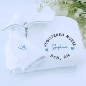 Personalized RN Name & Credentials Quarter Zip, Custom Embroidered Nurse Pullover, ADN RN BSN NP Nurse Week Gifts