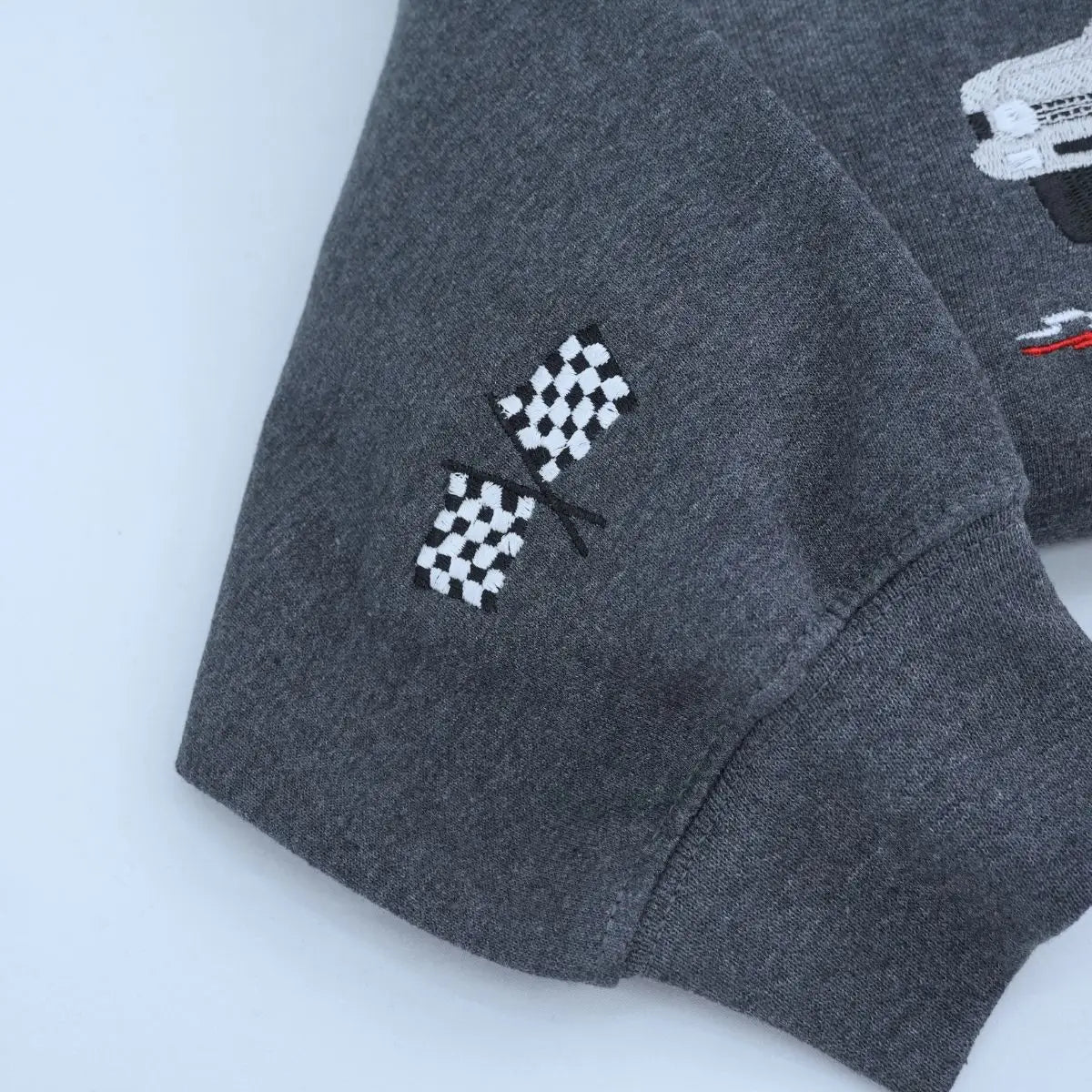 Custom embroidered sweatshirt with race car stitched from photo – personalized gift for car lover