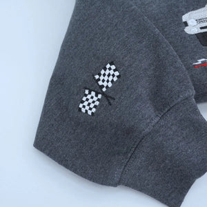 Custom embroidered sweatshirt with race car stitched from photo – personalized gift for car lover