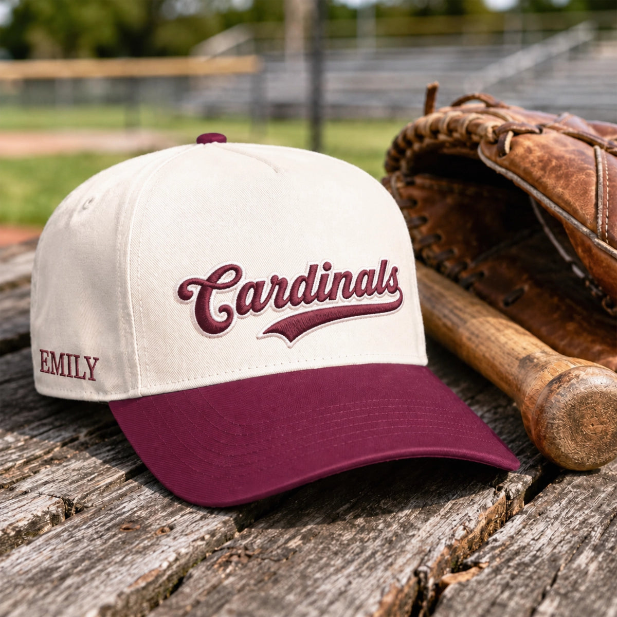 Custom Retro Sports Team Snapback Hats - Embroidered Game Day Text, Name, City, State on Front, Side & Back