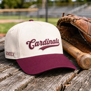 Custom Retro Sports Team Snapback Hats - Embroidered Game Day Text, Name, City, State on Front, Side & Back