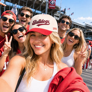 Custom Retro Sports Team Snapback Hats - Embroidered Game Day Text, Name, City, State on Front, Side & Back