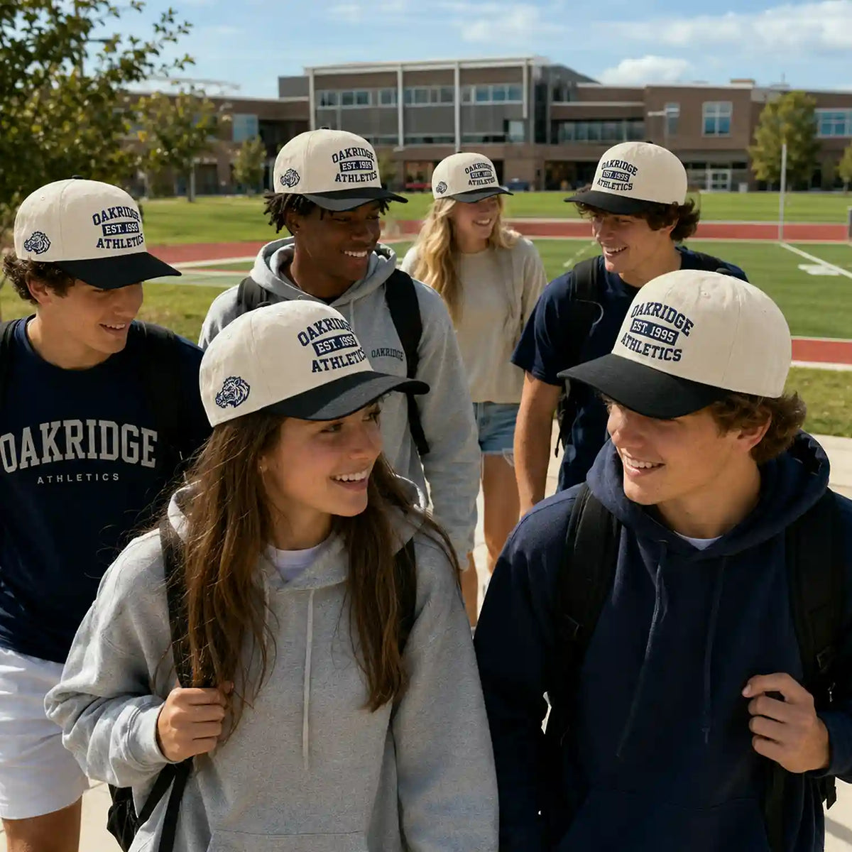 Custom School Team Snapbacks Hats - Embroidered Campus Club Caps Text, Logo, Name