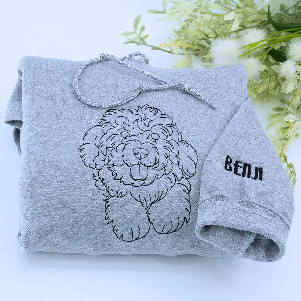 Custom embroidered Shih Tzu dad shirt with dog portrait and personalized name on sleeve