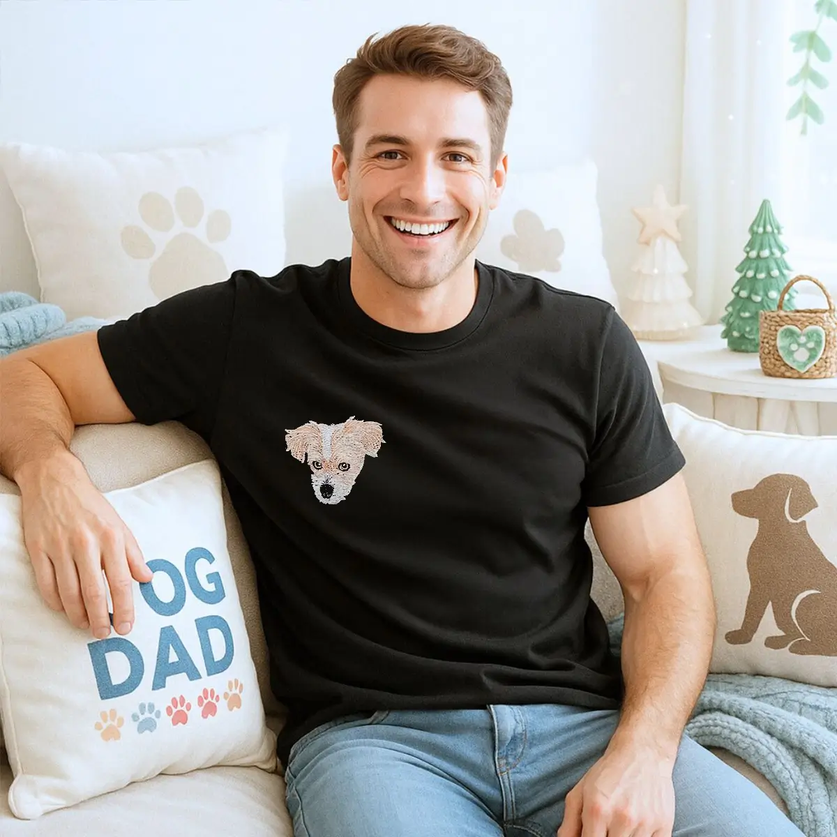 Custom embroidered Shih Tzu dad shirt with dog portrait and personalized name on sleeve