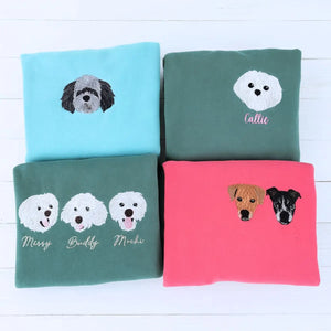 Embroidered shirt featuring custom Shih Tzu portrait and name on sleeve