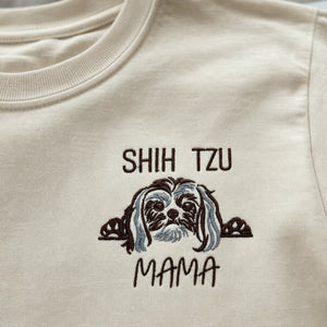 Custom Shih Tzu Outline T-Shirt - Minimalist Embroidered Pet Photo Line Art Tee & Name for Dog Parent