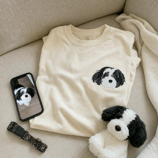 Custom Shih Tzu Portrait T-Shirt for Dog Lover - Embroidered Pet Photo Full Color Pullover & Name - Dog Parent Gift