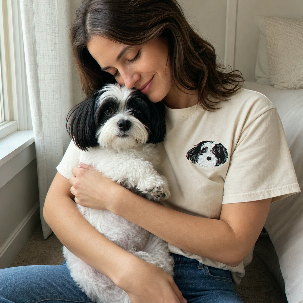Custom Shih Tzu Portrait T-Shirt for Dog Lover - Embroidered Pet Photo Full Color Pullover & Name - Dog Parent Gift