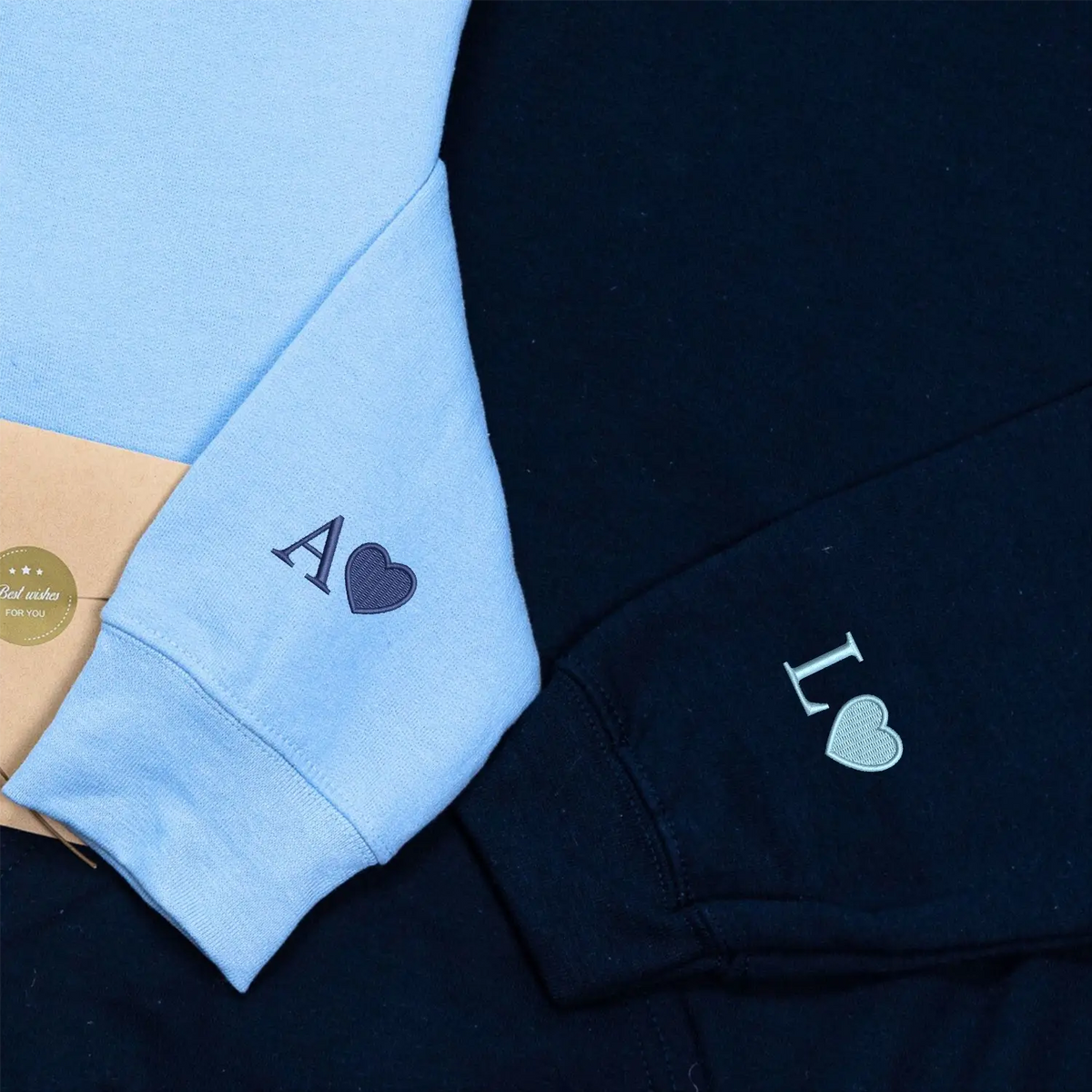 Custom embroidered sleeve hoodie for couples, personalized his and hers matching sweatshirt gift