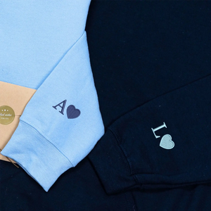 Custom embroidered sleeve hoodie for couples, personalized his and hers matching sweatshirt gift