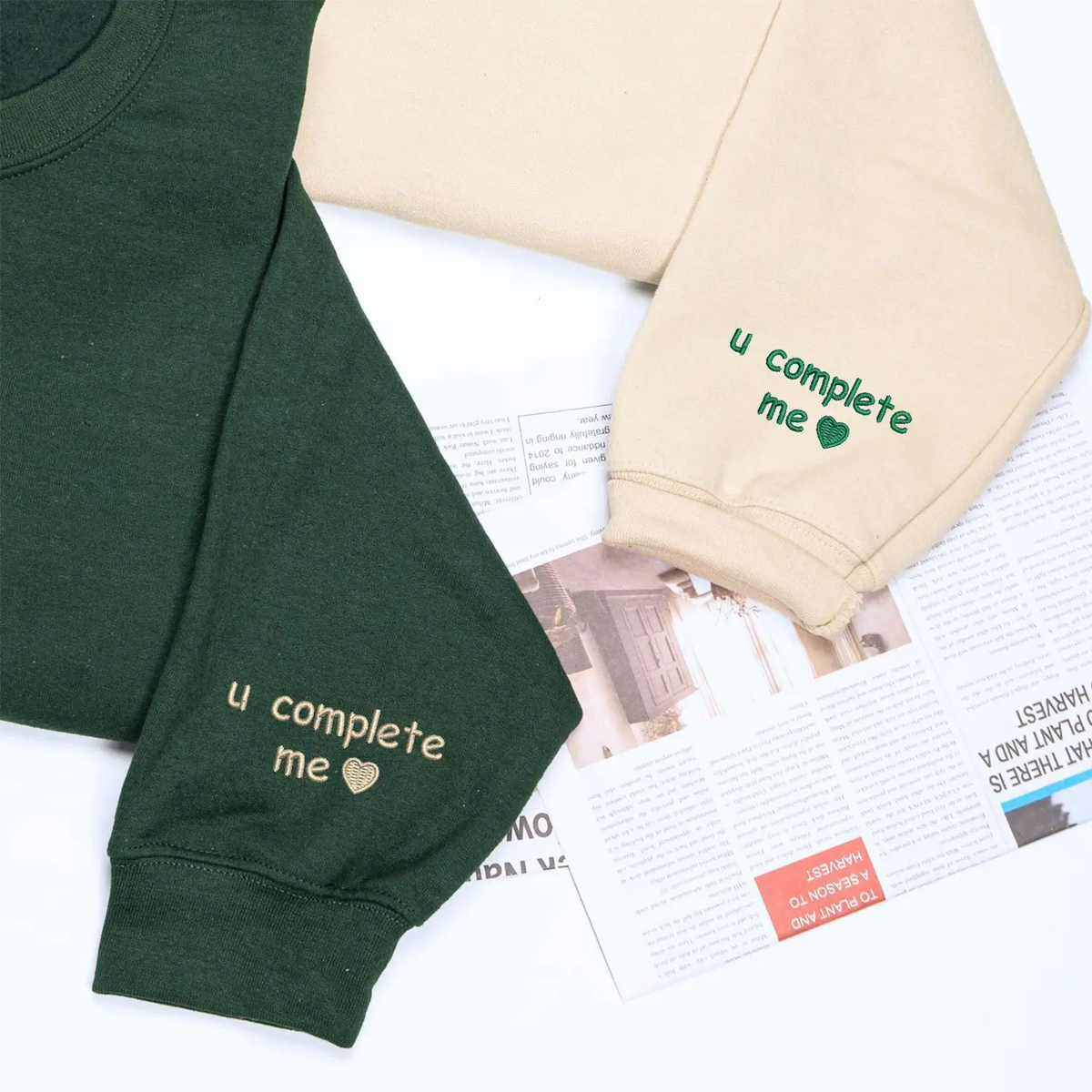 Custom embroidered sleeve hoodie for couples, personalized his and hers matching sweatshirt gift