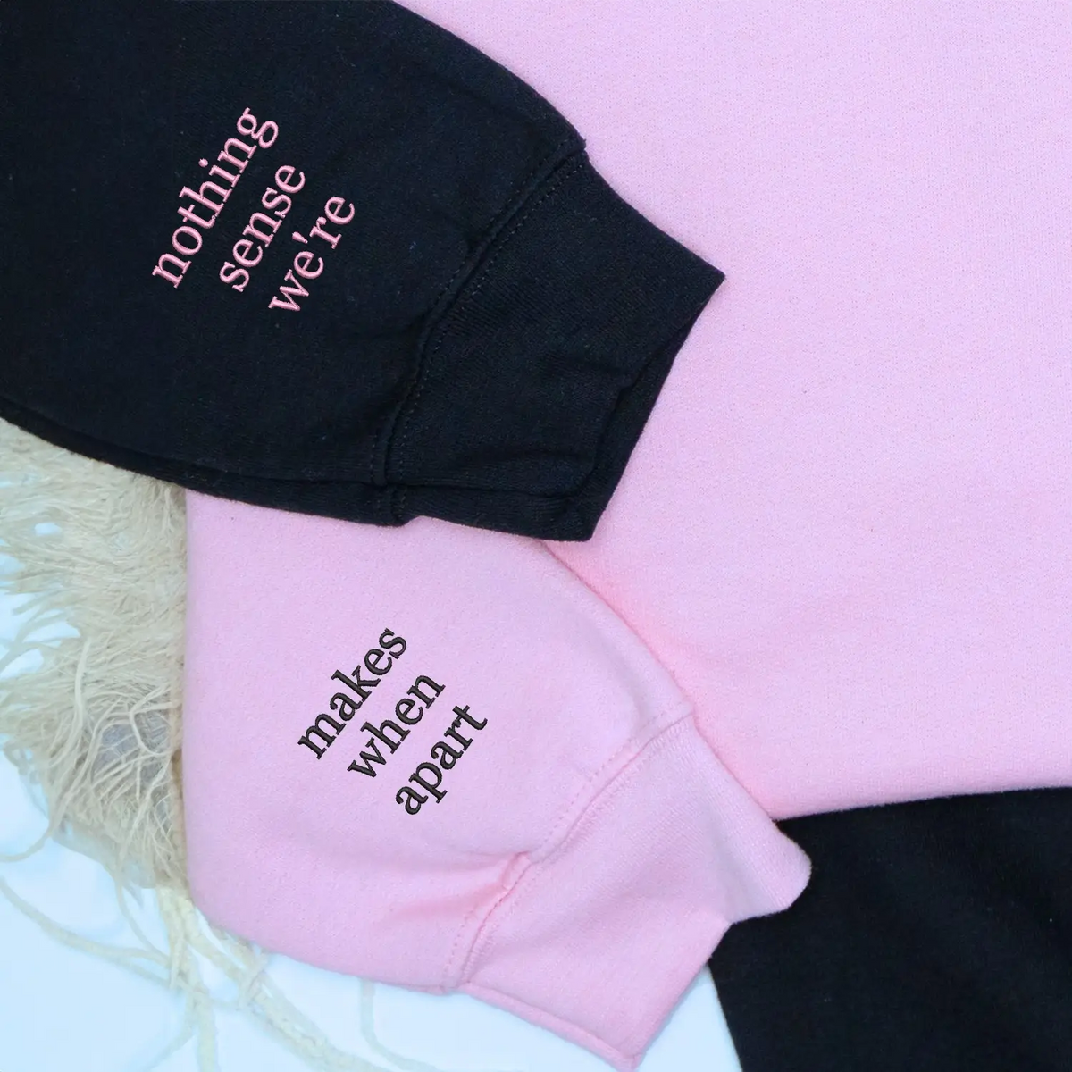 Custom embroidered sleeve hoodie for couples, personalized his and hers matching sweatshirt gift