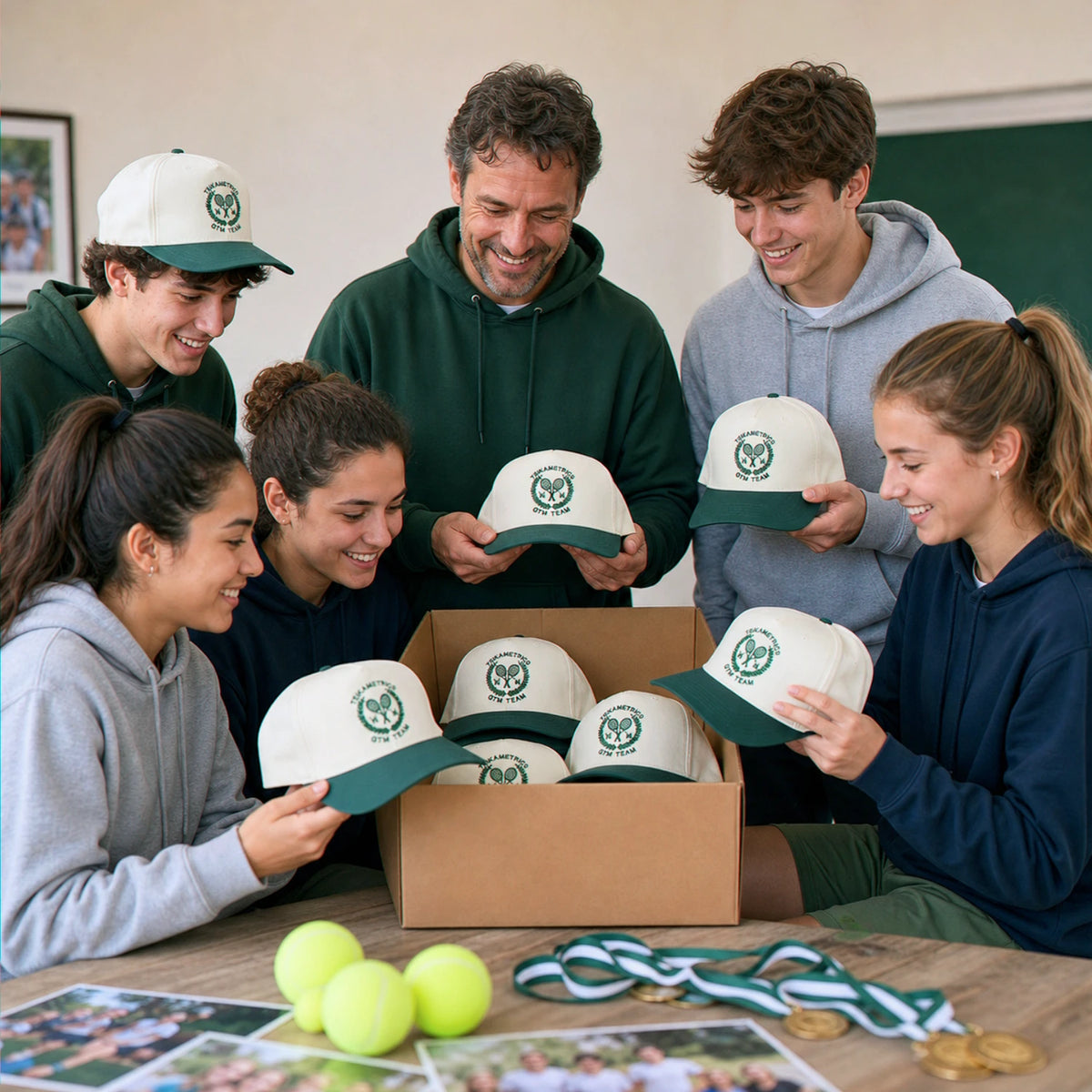 Custom Sport Team Logo, Name Snapback Hats - Embroidered Your Logo, Name, Text on Front, Side & Back