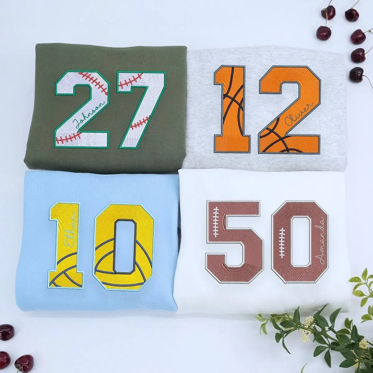 Custom embroidered sports hoodie with name and number, perfect personalized gift for fans, players, or proud parents.