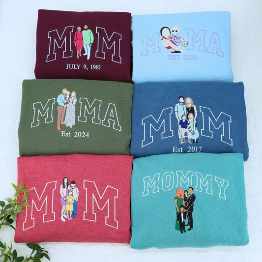 Embroidered custom hoodie for mom featuring kids' photo, gift from husband for Mother's Day or birthday