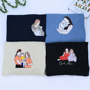 Embroidered custom hoodie for mom featuring kids' photo, gift from husband for Mother's Day or birthday
