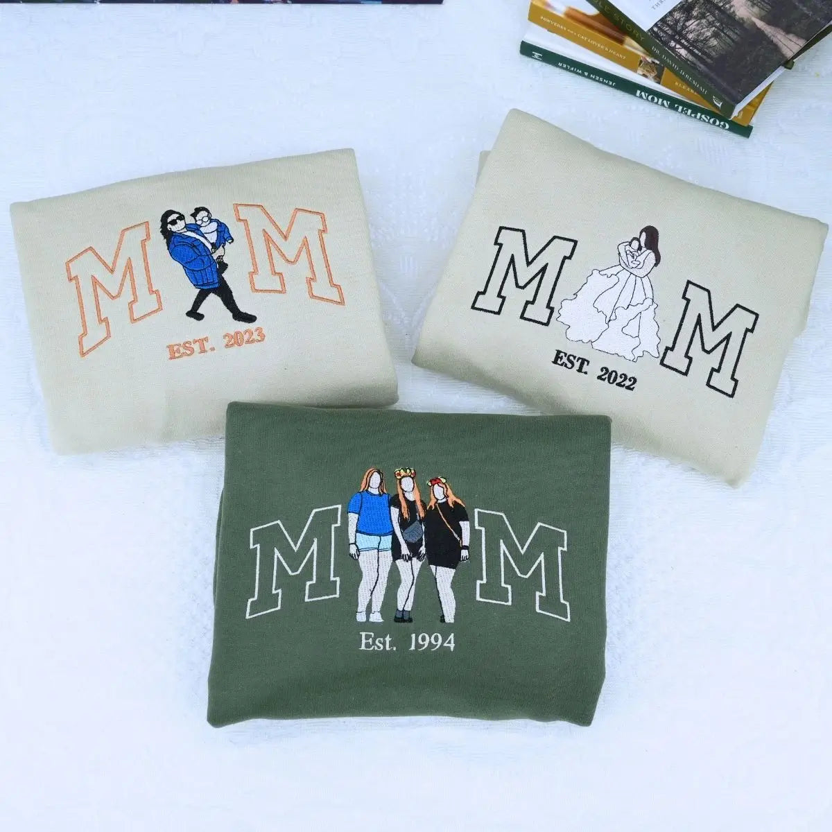 Embroidered custom hoodie for mom featuring kids' photo, gift from husband for Mother's Day or birthday