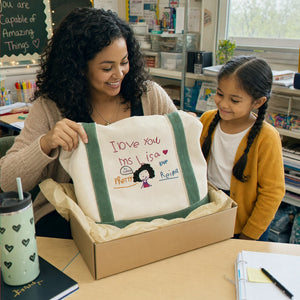 Custom Embroidered Kids Drawing Tote Bag for Teacher Appreciation Gift