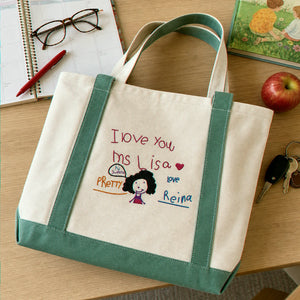 Custom Embroidered Kids Drawing Tote Bag for Teacher Appreciation Gift