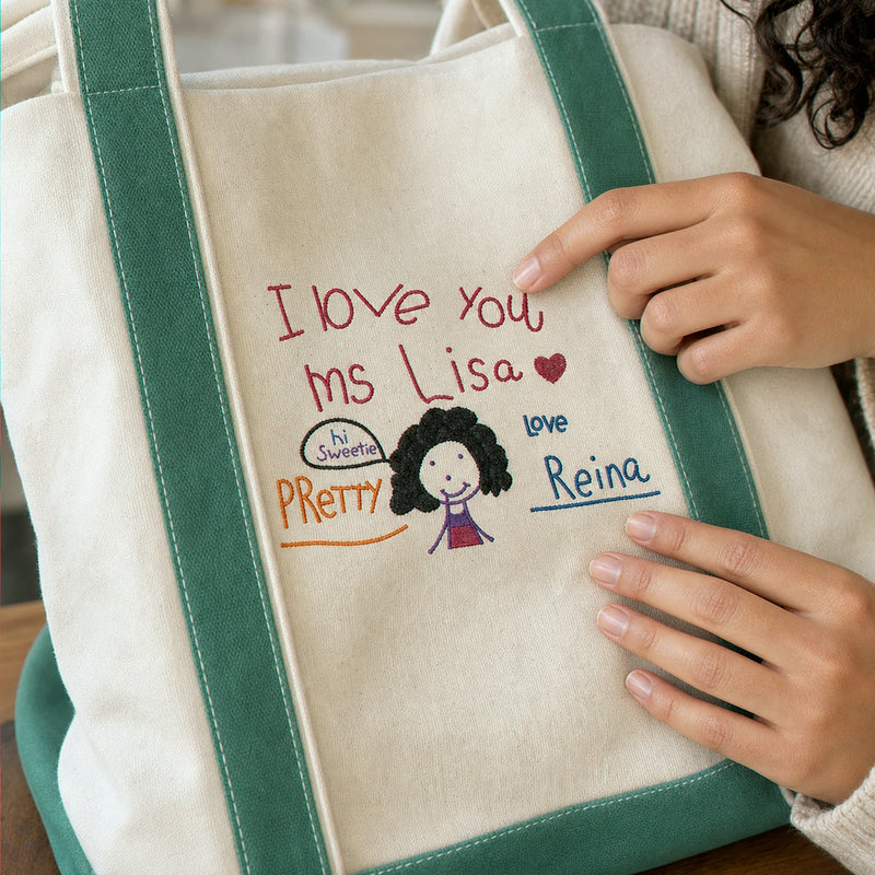 Custom Embroidered Kids Drawing Tote Bag for Teacher Appreciation Gift