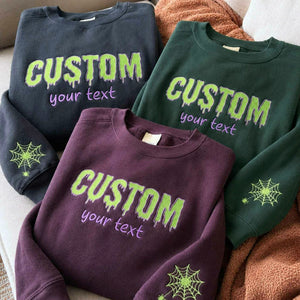 Custom Halloween Text Sweatshirt, Embroidered Spooky Season Crewneck